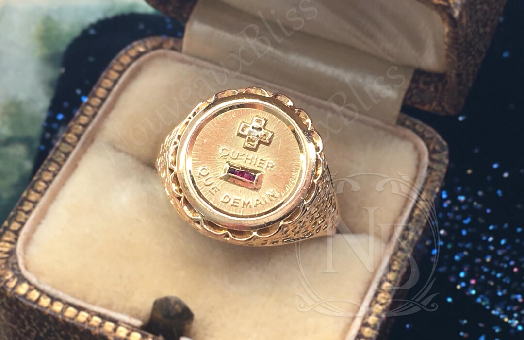 Rare Alphonse Augis Diamond Ruby 18k 750 18 Carats Gold Ring Love Medal ...