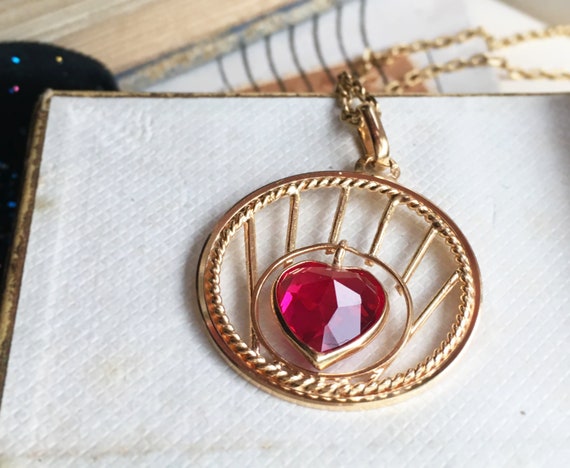 RARE yellow gold Ruby Vintage French Heart Pendan… - image 8