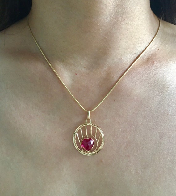 RARE yellow gold Ruby Vintage French Heart Pendan… - image 10