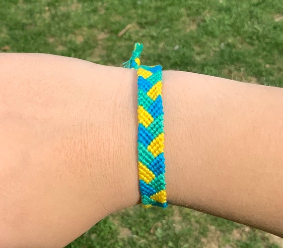 Handmade Green, Blue, and Yellow, Friendship Bracelet. Thread Bracelet. 
