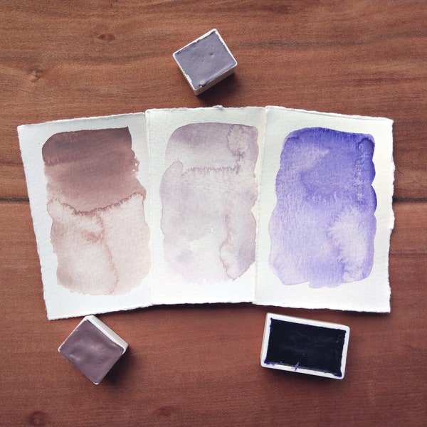 LOST HEATHER PALETTE handmade watercolour set | curated artisan paint set | gift for artists + painters | neutral purples | half full pans