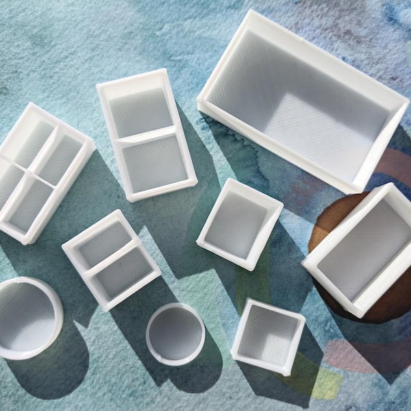 Casseroles vides pour aquarelle | Pots de peinture PLA imprimés en 3D | plastique biodégradable | poêles doubles | casseroles pleines, demi-casseroles et quarts de casseroles