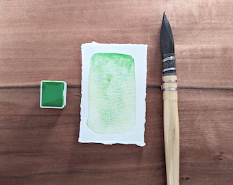 LIME handcrafted watercolour | bright granulating green color | handmade artisan watercolor paint | gift for artists | half pans | full pans