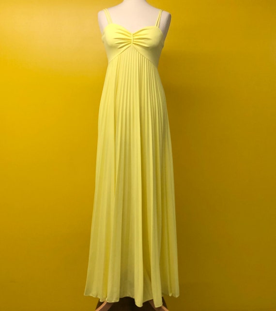 yellow pleated maxi dress