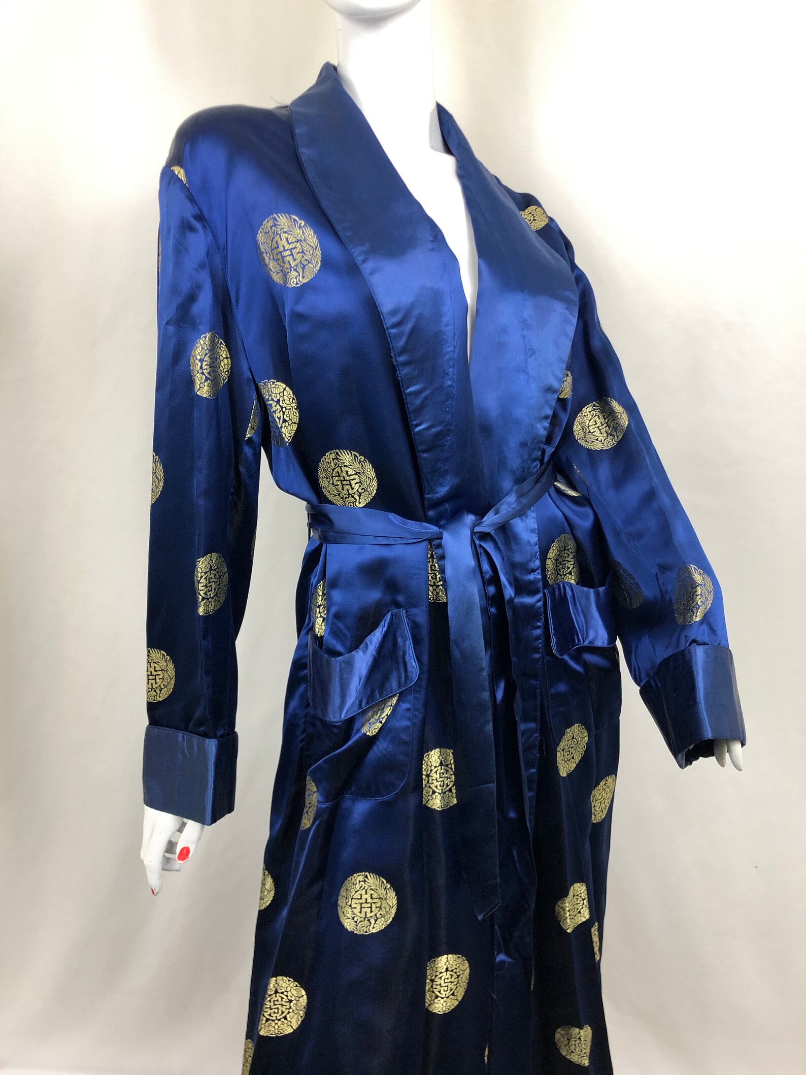 Vintage 1970s Unisex pure silk Chinese dressing gown in royal Etsy
