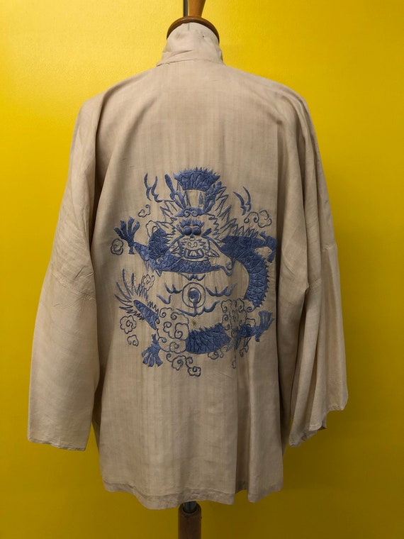 1920’s Ivory pongee silk Haori with pale blue silk