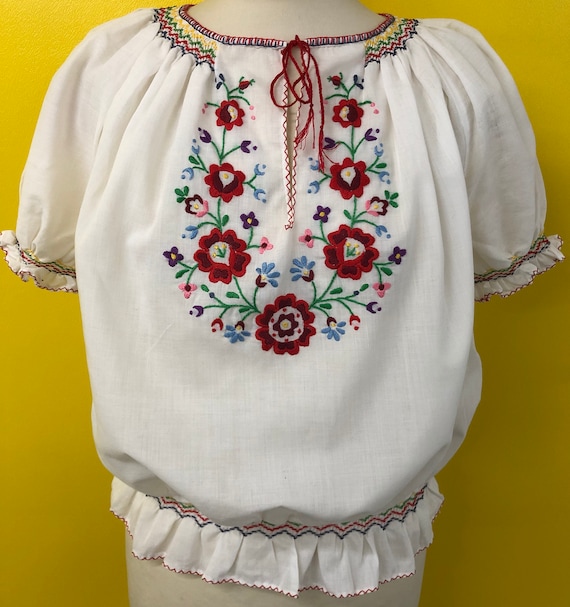 1970’s Hungarian Hand embroidered & smocked polyco