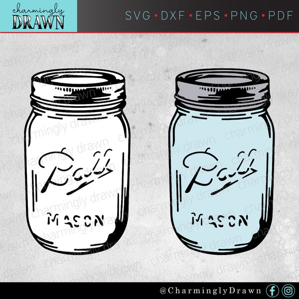 Mason Jar SVG - Glass Jar SVG - Ball Glass Mason Jar for Canning Clipart in Blue and Clear - Cut Files Cricut Silhouette - svg dxf png pdf