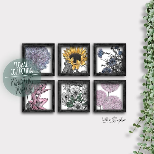 Miniature Art Prints - Floral Artworks - Set of Small Prints