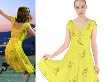 Emma Stone La La Land Cap Sleeve Front Wrap Midi Dress Yellow - Etsy