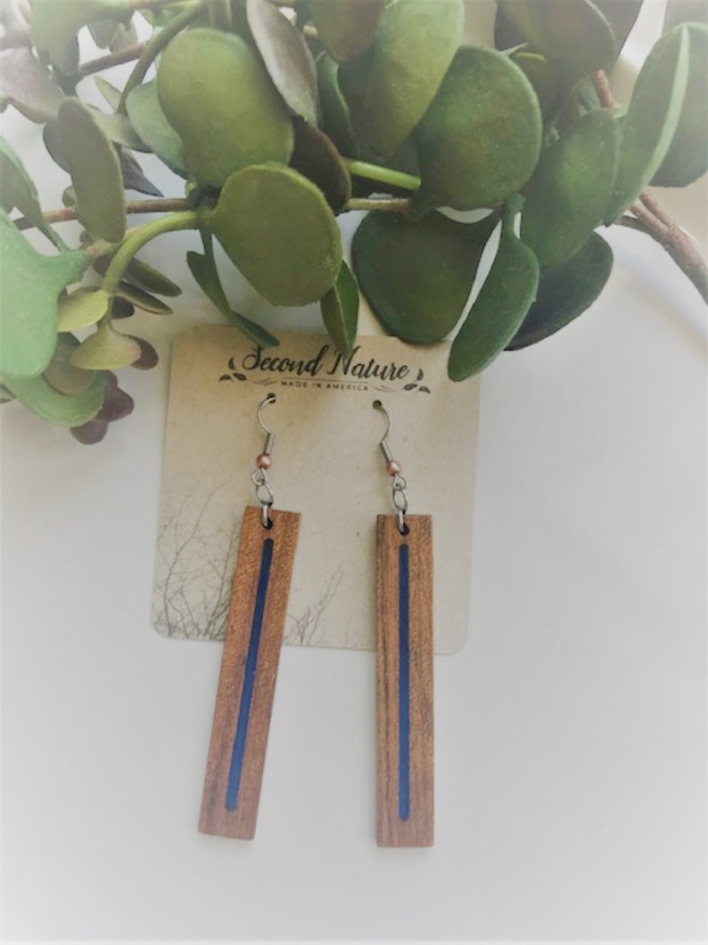 Skinny Rectangle Earrings Dangle Drop Bar Earring Wood Earrings Unique Designs Made in the USA Lightweight Earrings Organic Earrings