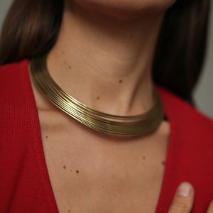 Gold Tribal Metallic Choker - Solid Brass Choker - Cuff Necklace - Jewelry Neck Rings - Statement Necklace