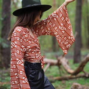 Boho Flare Tie Top, Boho Wrap Top, Festival Crop Top, Sleeve Tie Top, Hippie Top, Vintage Style TOP