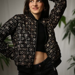 Veste de survêtement en velours - veste vintage - veste de festival - veste bomber de style royal - veste en velours noir et or