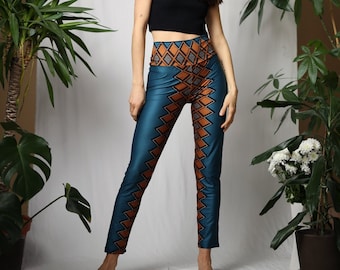 Metallischer Glanz: Handgefertigte Lycra Leggings in Petrol - Comfy Leggings - Yoga Leggings - Festivalleggings