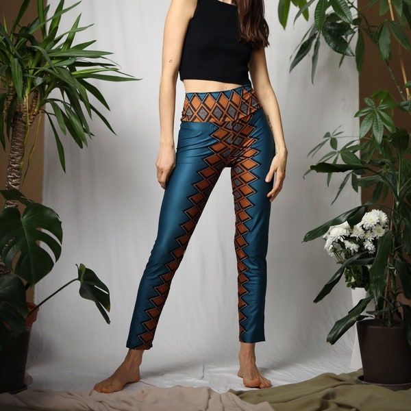 Metallischer Glanz: Handgefertigte Lycra Leggings in Petrol - Comfy Leggings - Yoga Leggings - Festivalleggings