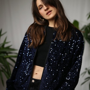 Blue sequin store jacket womens