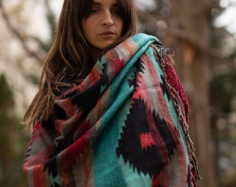 Fairtrade unique pieces for cozy moments - wool scarf - stole - bohemian scarf -  Stole - Rug - Bohemian scarf