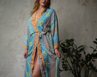Silk Kimono Robe, Dressing Gown, Vintage Kimono, Bridal Robe, Boho Kimono, Loungewear