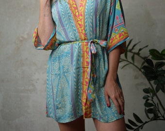 Silk Kimono Robe, Dressing Gown, Vintage Kimono, Bridal Robe, Boho Kimono, Loungewear