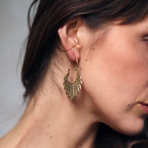 Brass Earring - Feather Earrings - Brass Jewelry - Tribal Earrings - Ethno Earrings - Festival Jewelry - Indian Earrings