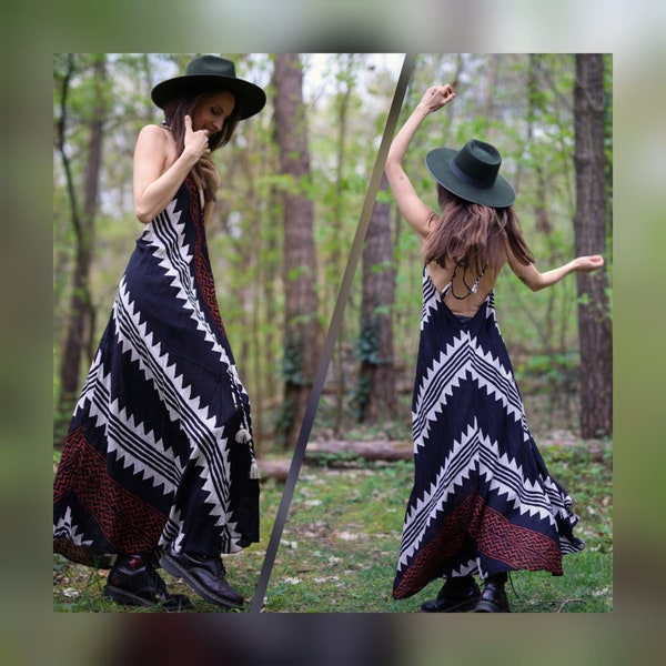 Long boho dress, boho chic, backless dress, boho dress, Ibiza style, ethnic style, African print dress, beach dress