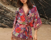 Silk Kimono Robe, Dressing Gown, Vintage Kimono, Bridal Robe, Boho Kimono, Loungewear
