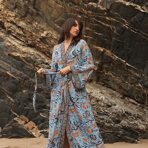 Silk Kimono Robe, Dressing Gown, Vintage Kimono, Bridal Robe, Boho Kimono, Loungewear image 2