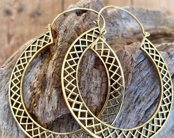 Boucles d’oreilles Boho Style Hoop # Boucles d’oreilles surdimensionnées # Bijoux faits à la main # Boucles d’oreilles en laiton # Design unique # Boucles d’oreilles de déclaration