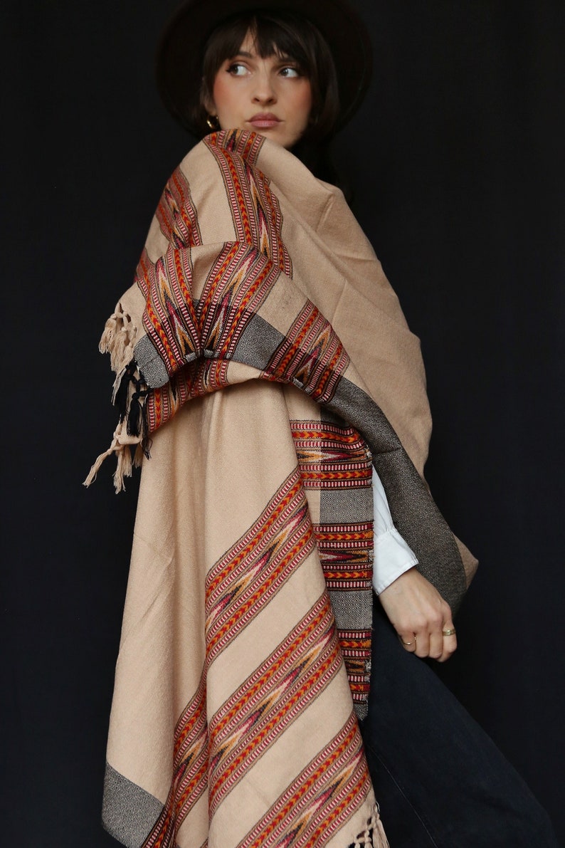 Wool scarf. Stole. Rug. Bohemian scarf. Ethnic scarf. Beige scrarf image 1