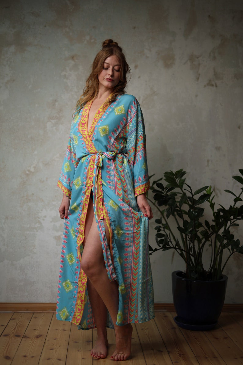 Silk Kimono Robe, Dressing Gown, Vintage Kimono, Bridal Robe, Boho ...
