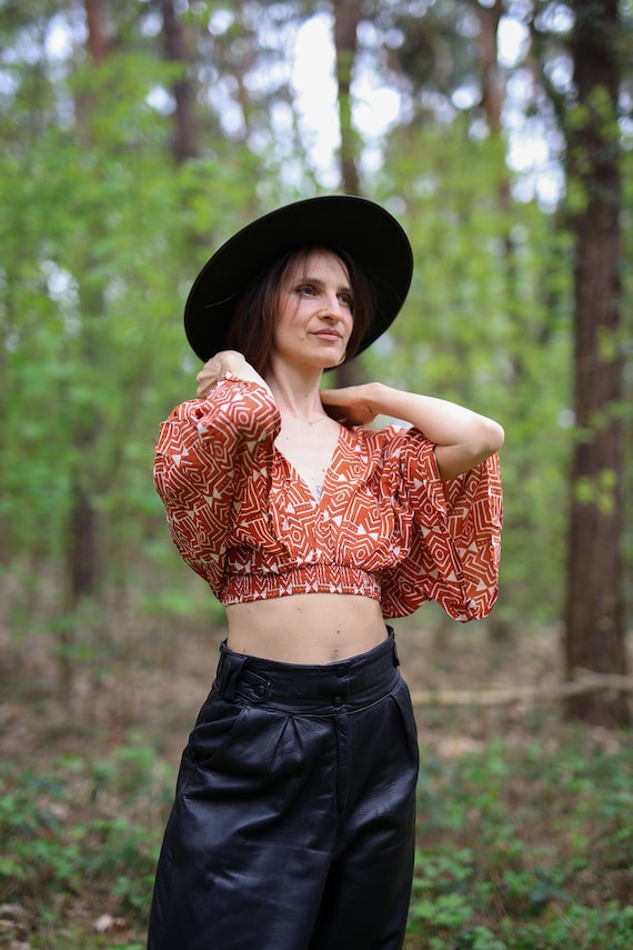 Women's Crop Top, Boho Top, Boho Flare Top, Festival Top, Sleeve