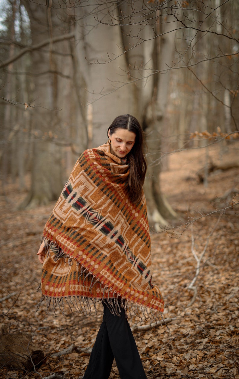 Pièces uniques équitables pour des moments cosy écharpe en laine étole écharpe bohème couverture ethnique Inka