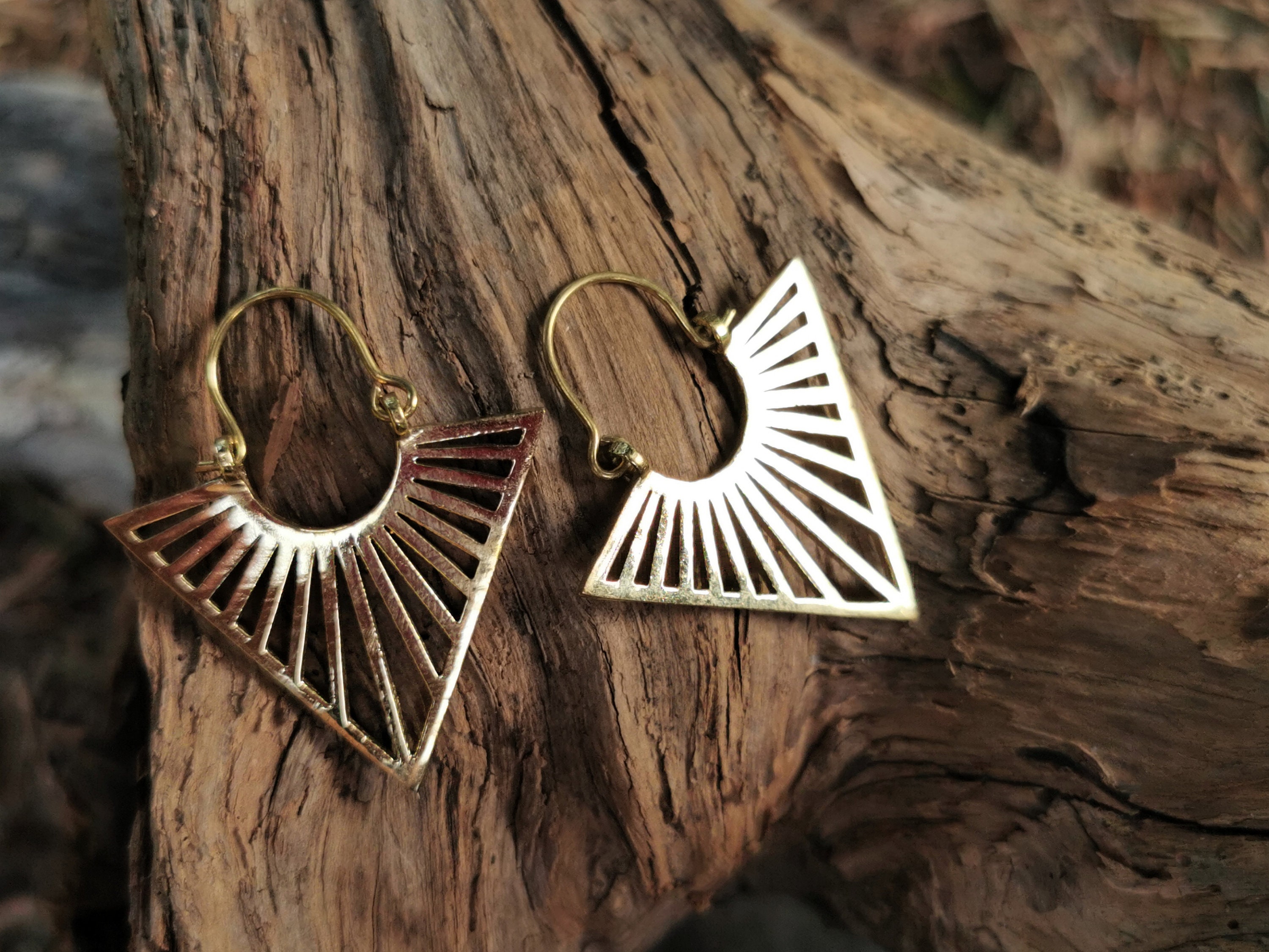 Bohemian Earrings. Brass Jewelry. Triangle Tribal Design. Etsy Earring. - Vintage Jewelry. Jewelry. Ibiza