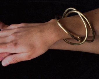 Golden Brass Bangle · 3 Interwoven Bands · Handmade Boho Bracelet · Ethnic Tribal Jewelry · Natural Brass