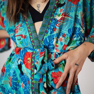 Elegancki szlafrok kimono, szlafrok, kimono w stylu vintage, szlafrok dla nowożeńców, kimono Boho, odzież codzienna zdjęcie 6