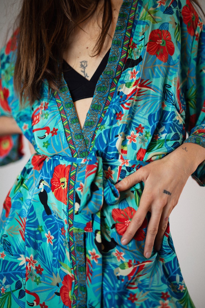 Robe kimono élégante, robe de chambre, kimono vintage, robe de mariée, kimono Boho, vêtements de détente Paradise