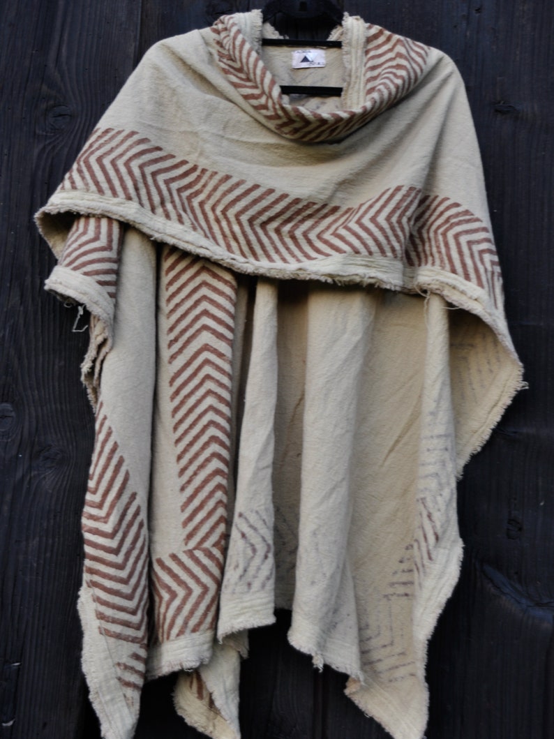 Poncho vest Long vest Natural color Stola Tribal