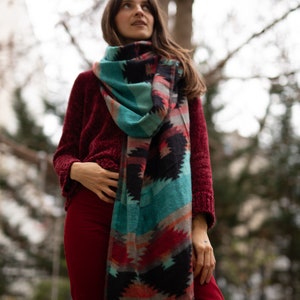 Fairtrade unique pieces for cozy moments wool scarf stole bohemian scarf Stole Rug Bohemian scarf image 4