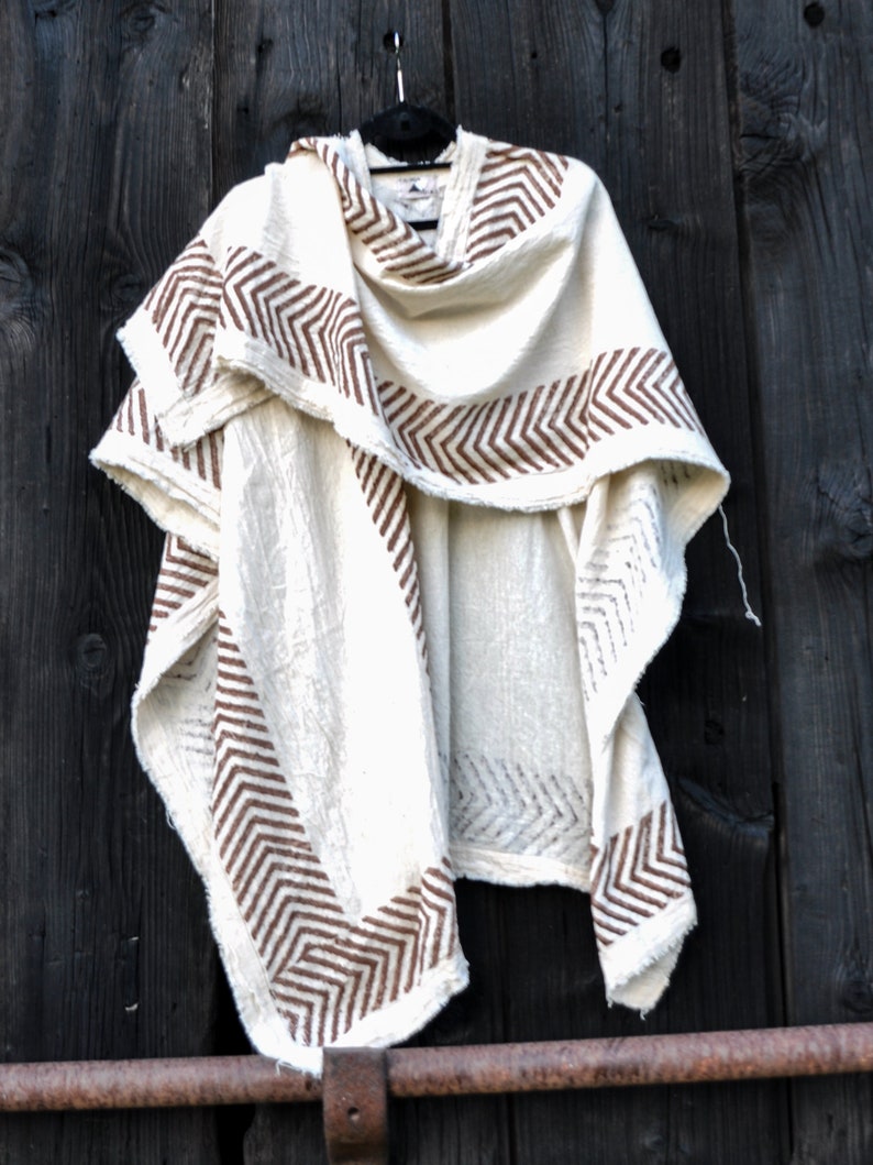 Poncho vest Long vest Natural color Stola Tribal