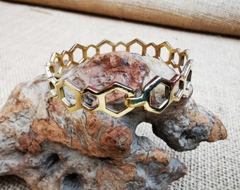 Pulsera de latón dorado - Brazalete vintage - Pulsera geomética - Joyería vintage