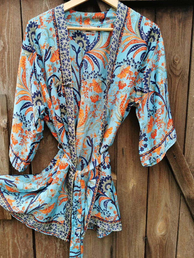 Robe kimono élégante, robe de chambre, kimono vintage, robe de mariée, kimono Boho, vêtements de détente Skyblue