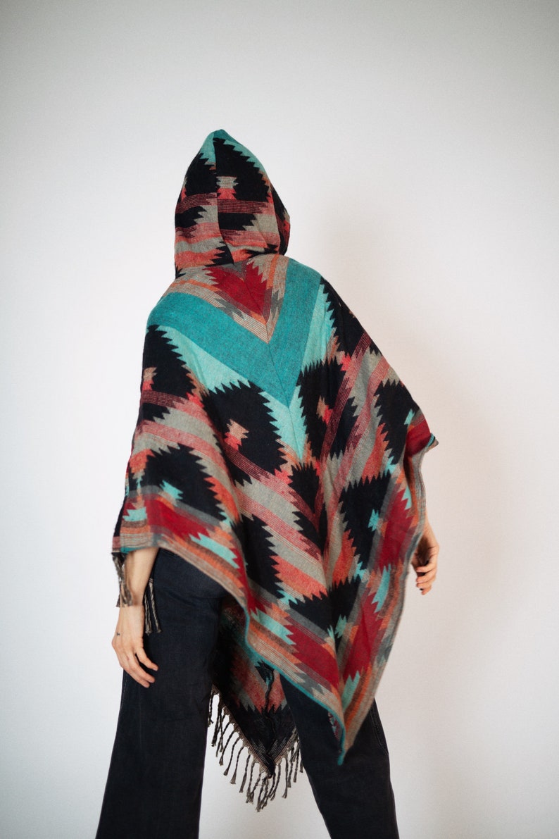 Colorful feel-good poncho: cozy comfort for cold days hooded poncho unisex cape festival poncho image 5