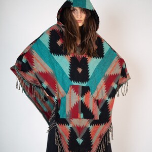 Colorful feel-good poncho: cozy comfort for cold days hooded poncho unisex cape festival poncho Native-Color