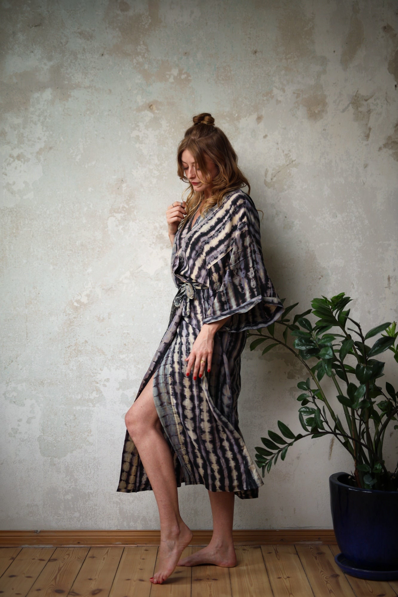 elegant tie dye kimono dress • boho kimono wrap robe • festival dress • sustainable clothing