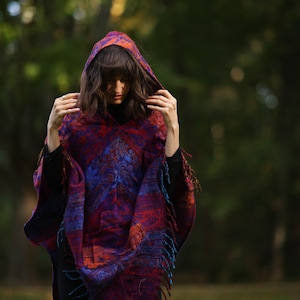 Colorful feel-good poncho: cozy comfort for cold days hooded poncho unisex cape festival poncho image 2