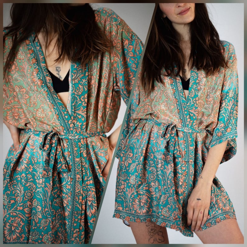 Robe kimono élégante, robe de chambre, kimono vintage, robe de mariée, kimono Boho, vêtements de détente image 3