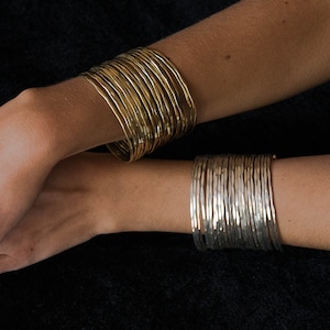 Broad bracelet made of golden brass Bohemian bangle image 1