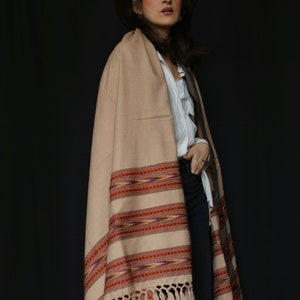 Wool scarf. Stole. Rug. Bohemian scarf. Ethnic scarf. Beige scrarf image 4