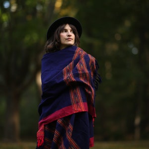 Wool scarf. Stole. Rug. Bohemian scarf. Ethnic scarf. Dark red scrarf